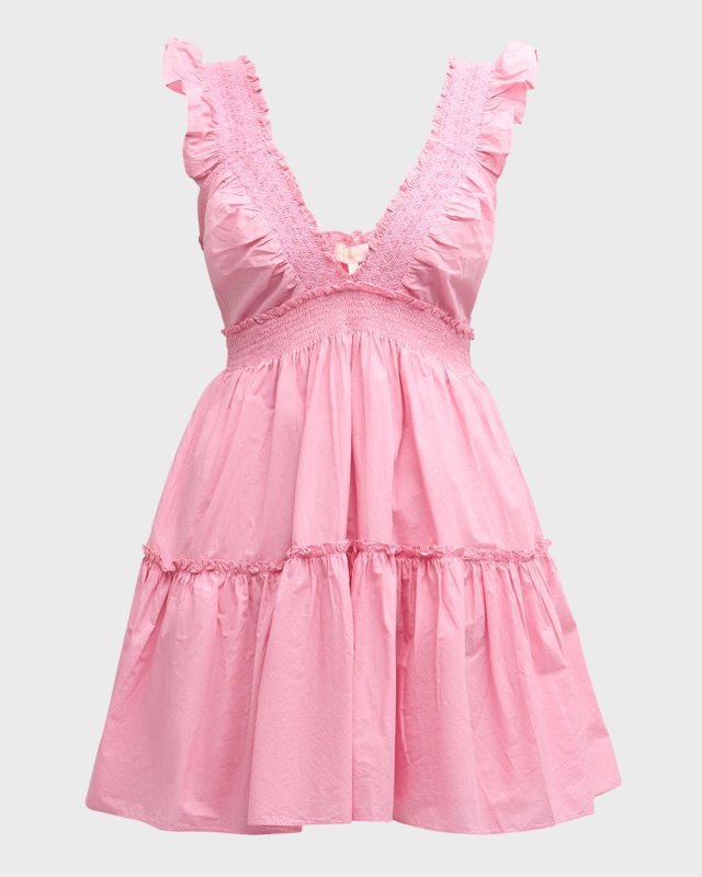 Poplar Flutter-Sleeve Tiered Cotton Poplin Mini Dress